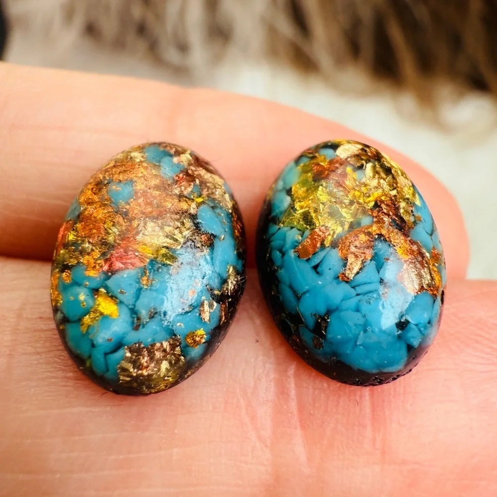 Stunning blue and Goldtone Mosaic Art Pierced lightweight earrings